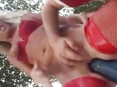 Worlds massive sex-toy fuck and fisted blond wench in a park