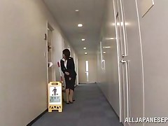 Japanese twat wants to piss, but doesn`t know where. That hottie asks a worker, but this guy doesn`t aid her and she pisses outside the building. This chab follows her and watches her. Then, this guy becomes so slutty and begins to play with her moist pussy, recording it at the same time. They go to hide from others when she sucks his cock.